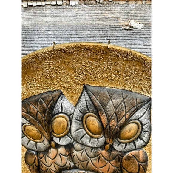 Vintage MCM Decor Hanging Plate/Plaque Owls Gold Brown - Picture 4 of 11